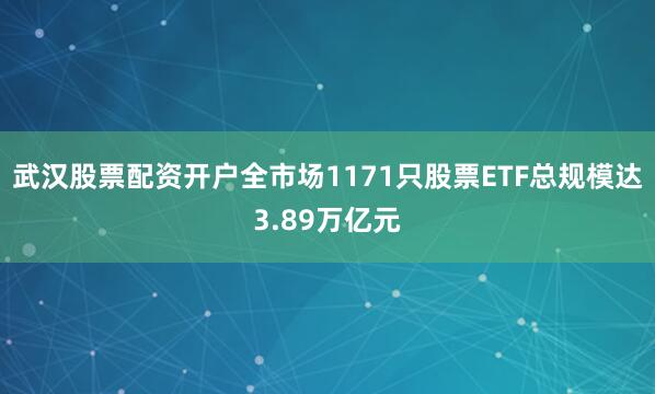 武汉股票配资开户全市场1171只股票ETF总规模达3.89万亿元